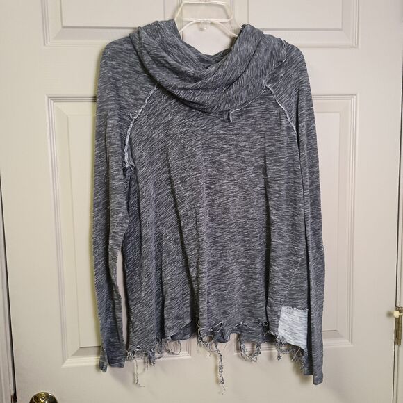 FP Beach Free People Two Body M/L Shirt Top Raw Hem Cowl Neck Long Sleeve - Picture 1 of 8